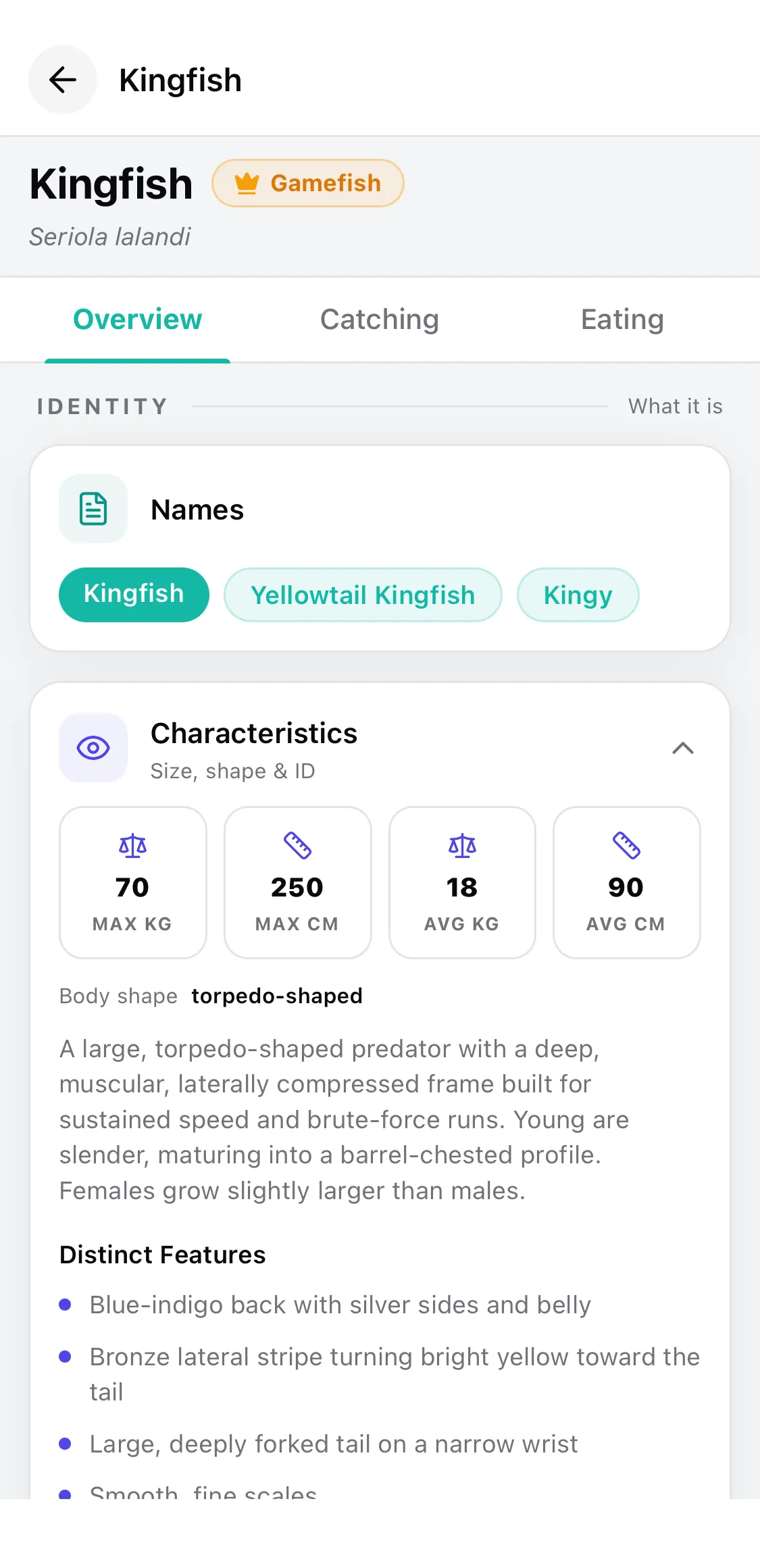 CatchKeeper app — Species • Identification + names