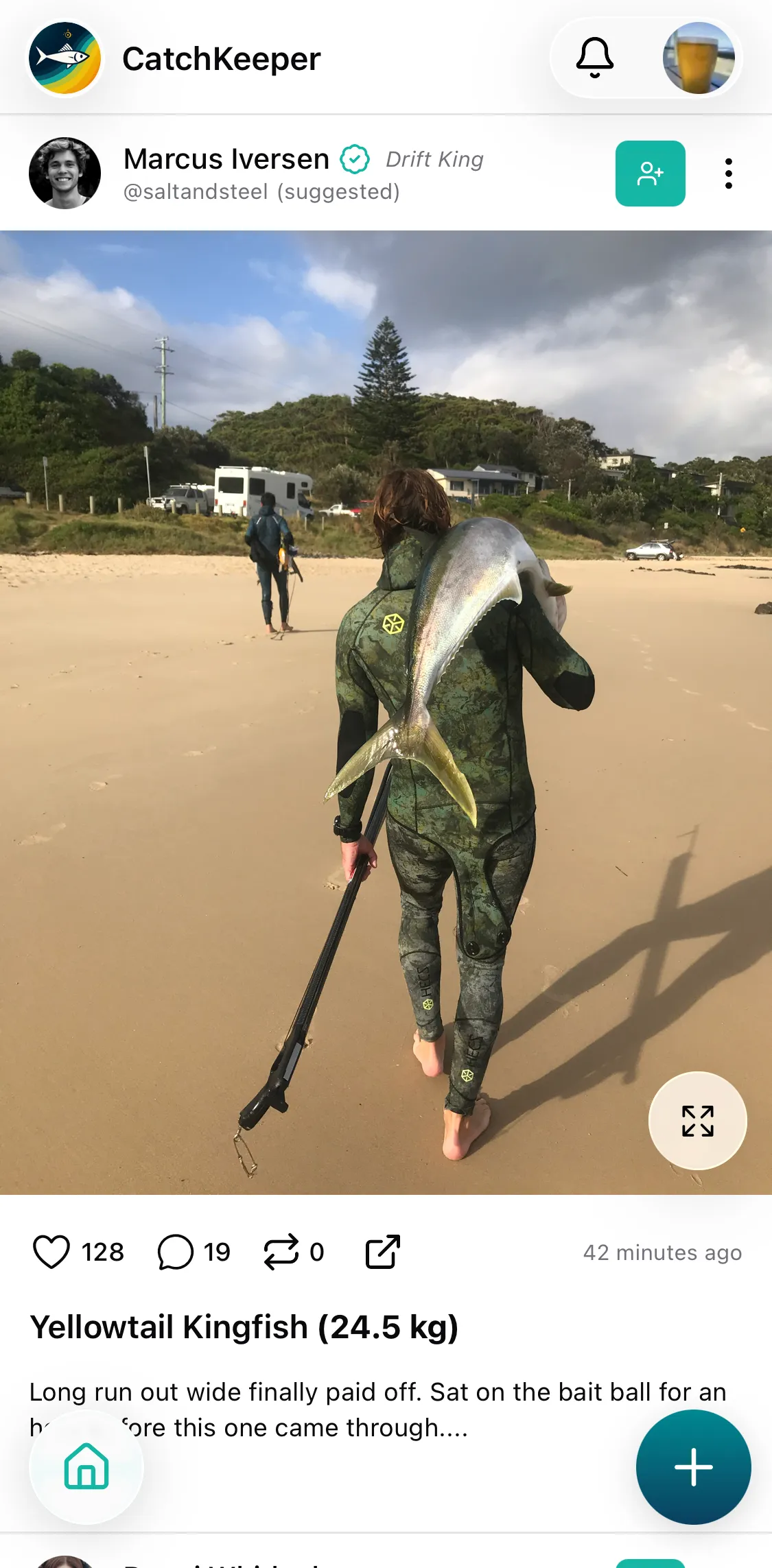 CatchKeeper app — Just starting • Feed view