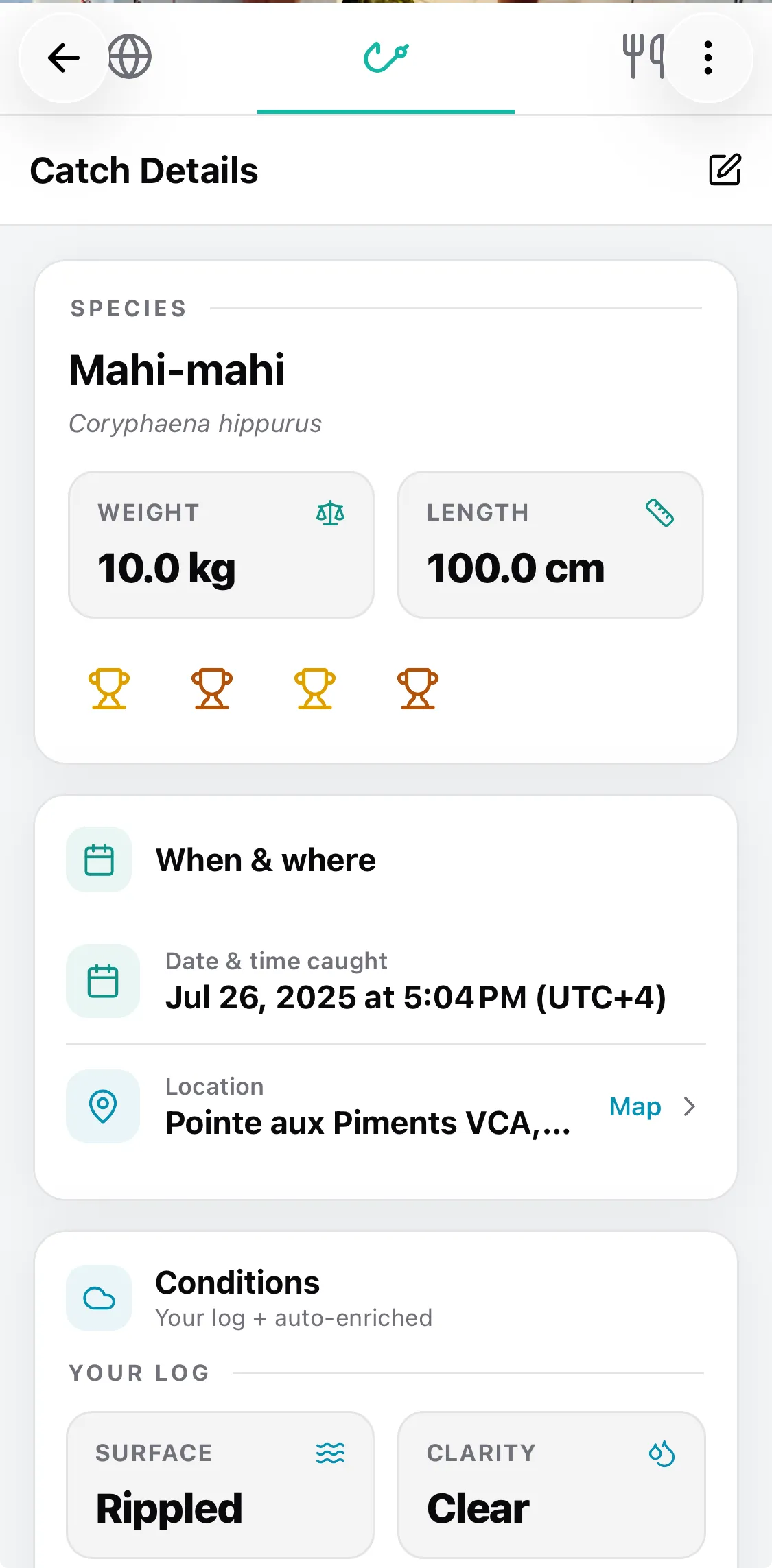CatchKeeper app — Catch entry • Logged in seconds