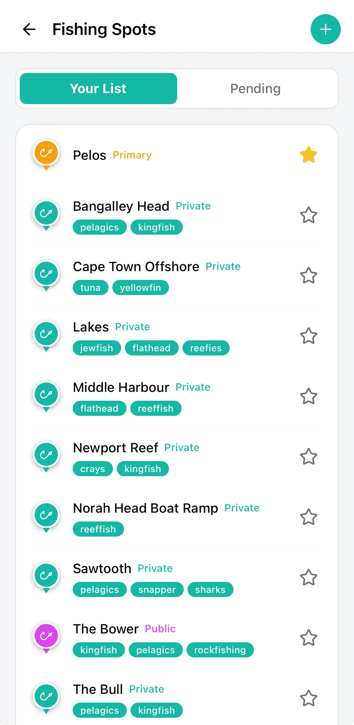 CatchKeeper app — Spot vault • Private + shared
