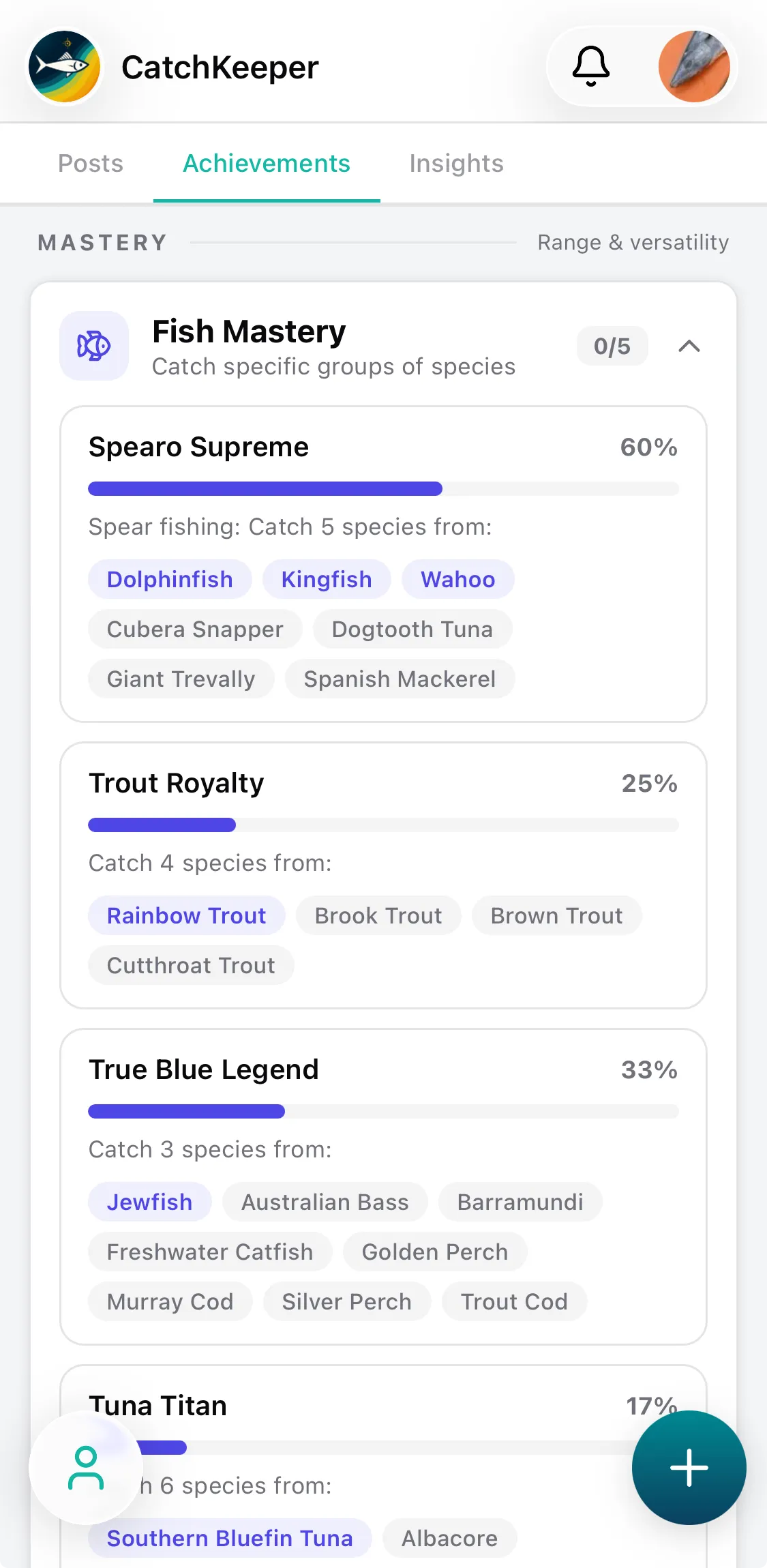 CatchKeeper app — Fish mastery • Caught + remaining