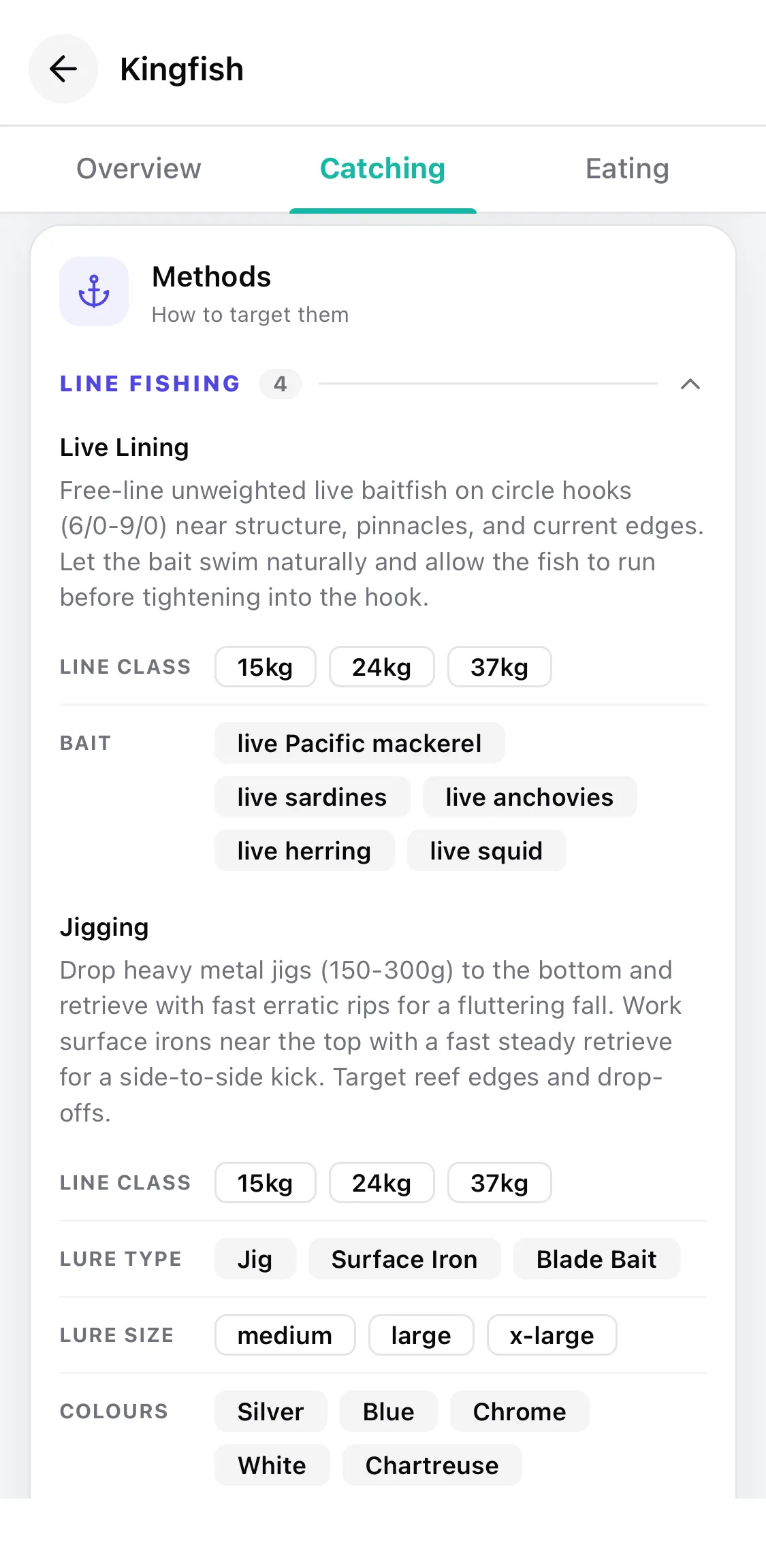 CatchKeeper app — Species • Methods