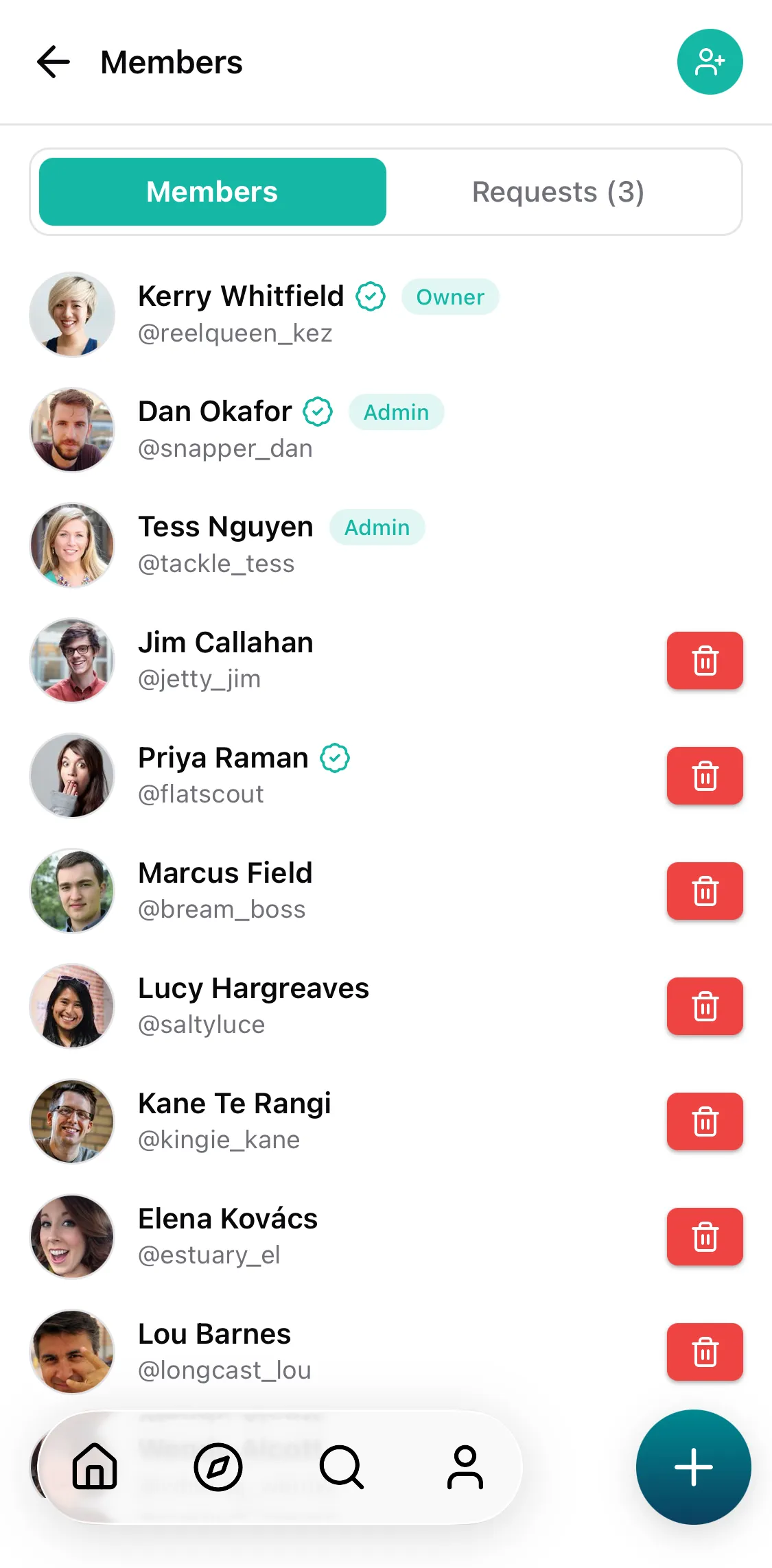 CatchKeeper app — Group admin • Members